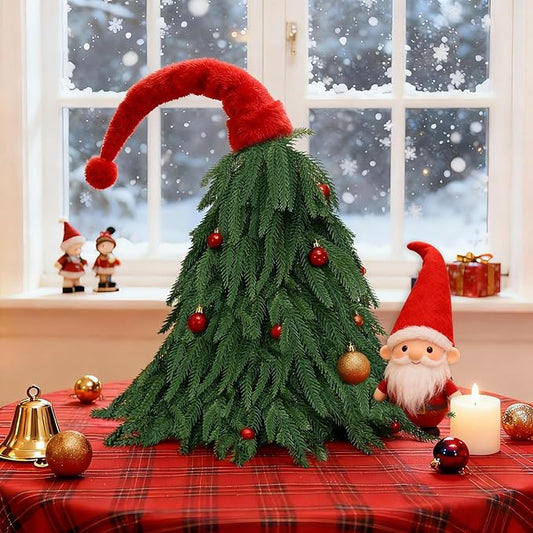 Tabletop Norfolk Pine Christmas Tree, 2FT Green Mini Artificial Christmas Topiary Tree with Norfolk Branch, Small Xmas Tree for Christmas Gnome Holiday Indoor Decoration
