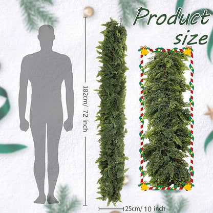 6 FT Real Touch Christmas Garland for Holiday Indoor Outdoor Decor,Cedar Garland,Cypress Garlands,Real Touch Pine Garlands,Thick and Lush for Home Dining Table Mantel Porch Christmas Decor. ﻿
