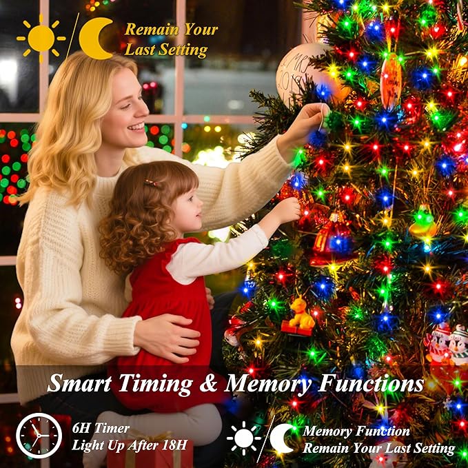 aneeway Christmas Tree Lights String, 480LED Christmas Lights for Tree with 8 Light Modes & Memory Function, 9.84FT x 16 String Light with Timing & Remote Control for Xmas Ornament - Multicolor