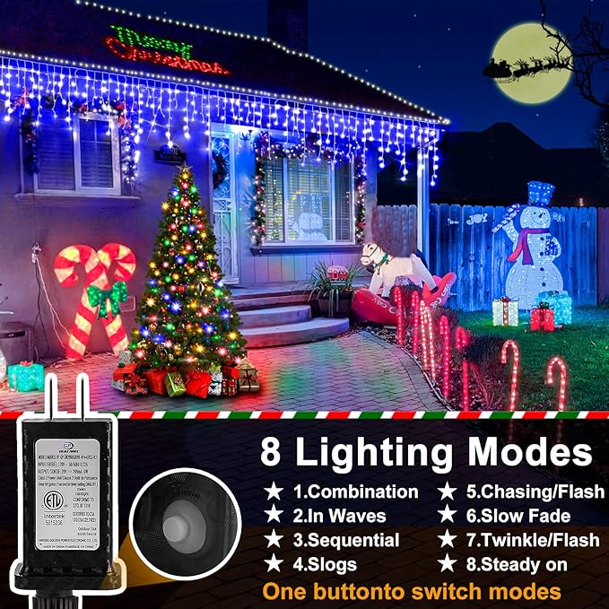 Christmas Lights Outdoor, 2 Pack Total 98FT 960 LED Ice Lights for Outside with 180 Drops Clear Wire 8 Modes Timer, Plug in Waterproof for Holiday Eaves Yard Roof Party Christmas Decor (Blue)