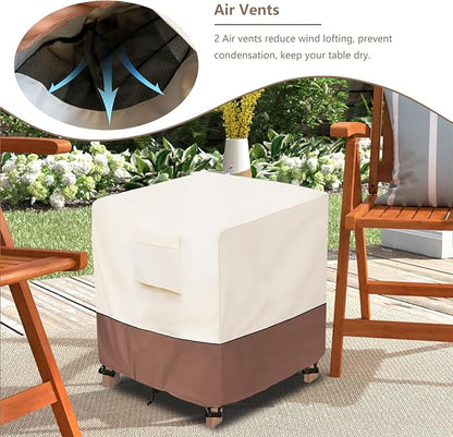 okcool Patio Wicker Side Table Cover,Waterproof Square Patio Small Side Table Cover,Suitable for 3-Piece Outdoor Wicker Patio Bistro Set Side Table,22W x 22D x 18H inch,Beige & Brown