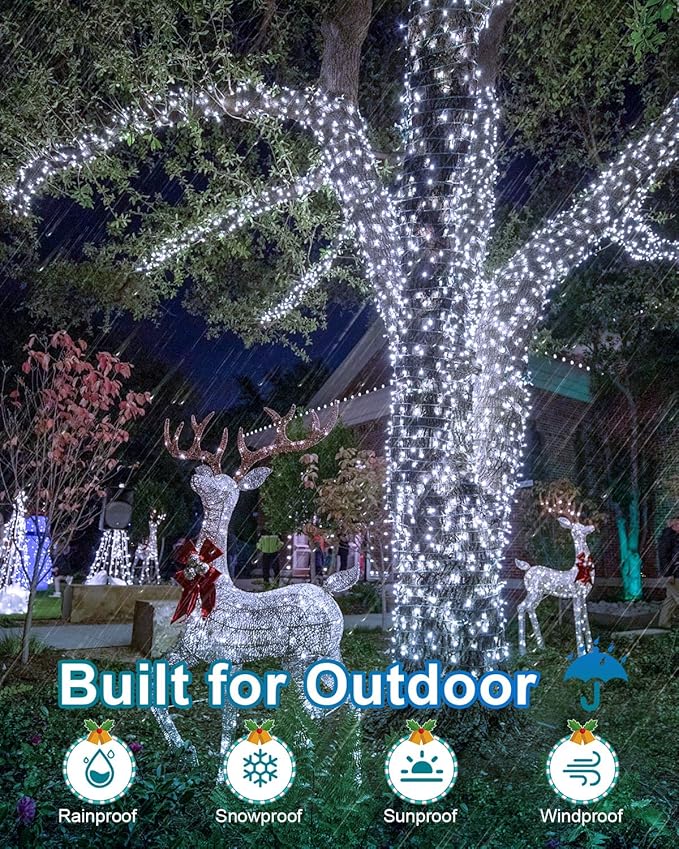 Total 710FT 1800 LED Christmas Lights, 2 Packs 900 LED Outdoor String Waterproof, Timer & Memory, 8 Modes Dimmable Plug in Fairy for Outside Tree Holiday Party Wedding Decor, Cool White