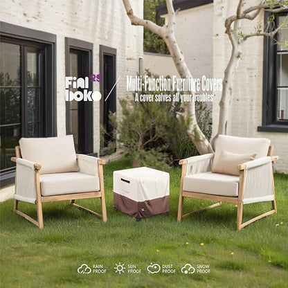 Patio Ottoman Cover,22"L x 22"W x 18"H Square Patio Dining Table Cover for Outdoor Furniture,100% Waterproof 600D Heavy Duty Outdoor Table Cover,Beige&Brow