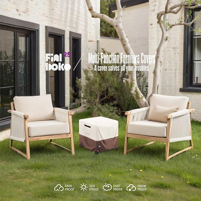 Patio Ottoman Cover,40"L x 40"W x 23"H Square Patio Dining Table Cover for Outdoor Furniture,100% Waterproof 600D Heavy Duty Outdoor Table Cover,Beige&Brow