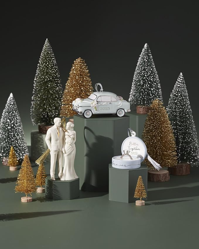 Lenox Ornament, 2025 Just Married Vintage Car Christmas Ornament, Made from Porcelain, Christmas Decorations with Silver Accents and Hanging Cord, Winter Decor, Tree Decor, Car Design (Blue, 1 Piece)