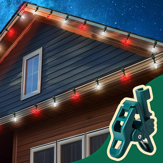 C9 LED Christmas Lights Outdoor with 100 Spring Clips, 81FT 100 LED C9 String Lights Waterproof Connectable for Roofline Patio House Yard Windows Xmas Tree Indoor Outdoor Christmas Decor, Red White