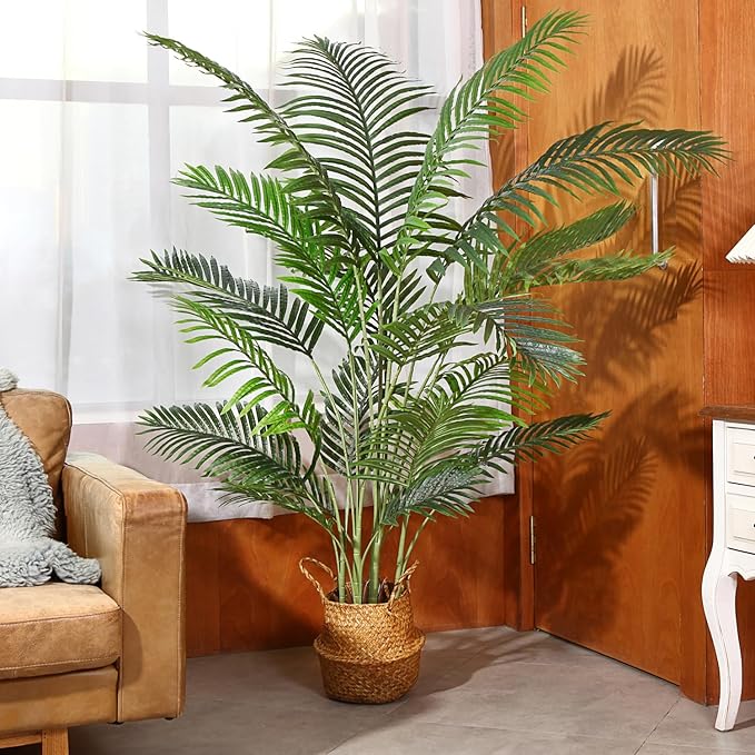 Fopamtri 6 Foot Artificial Areca Palm Tree UV Resistant Fake Palm Plant with 20 Trunks Potted Faux Tree for Indoor or Outdoor Decoration Silk Dypsis Lutescens Plants for Home Office