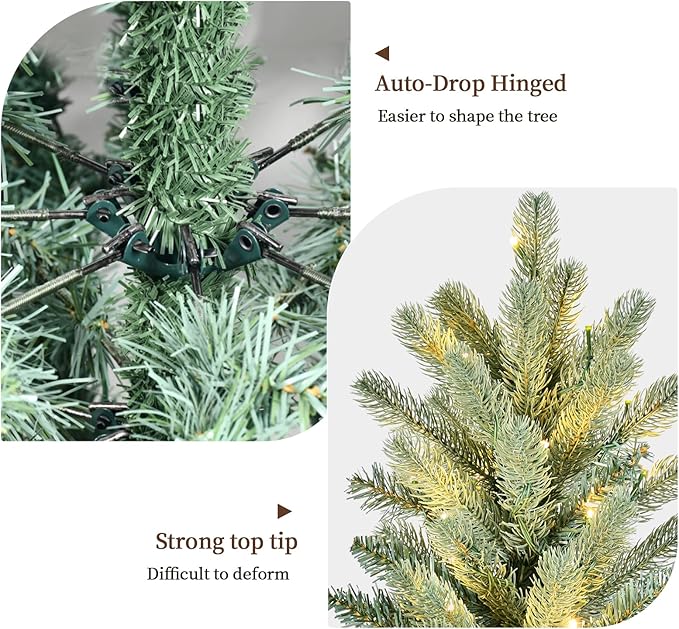 Prelit Artificial Christmas Tree 7ft, Blue Spruce Christmas Tree with 500 Led Lights, 1685 Branches, Metal Tree Stand for Home Office Mall Holiday Decorations