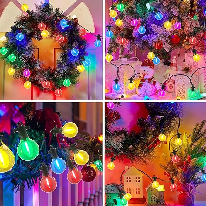 Christmas Lights Outdoor Colored String Lights, 50FT Multicolor String Lights with 25 LED G40 Bulbs Waterproof Patio Lights for Garden Backyard Yard Bistro Holiday Party Halloween