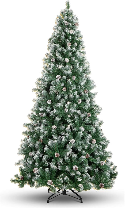 Best Choice Products 4.5ft Pre-Decorated Holiday Christmas Tree for Home, Office, Party w/450 Tips, Partially Flocked, Pinecones, Base – Green