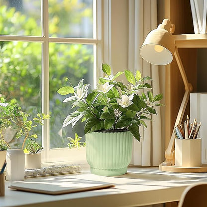 T4U 7 Inch Self Watering Pots for Indoor Plants, 4 Pack Plant Pots, Self Watering Planter for Indoor Plants, Durable Plastic Pots (4 Pack, 7", Green)