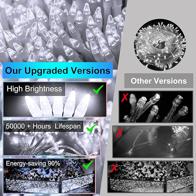 648 LED Outdoor Christmas Lights with 144 Drops, 66ft ChristmasLights with 8 Modes Timer, Christmas Twinkly Lights Waterproof for Wedding Eaves Yard Room Holiday Wedding Party Decor (Cool White)