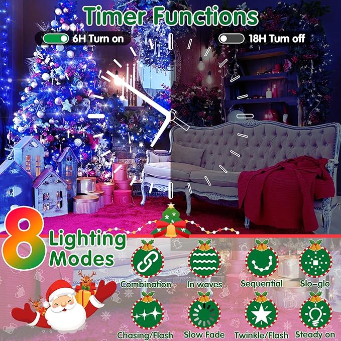 XURISEN 403FT 1000 LED Christmas Lights Outdoor Green Wire String Lights 8 Modes with Timer Memory Waterproof Fairy Light Plug in for Xmas Tree Wedding Yard Party Holiday Decorations(Blue)