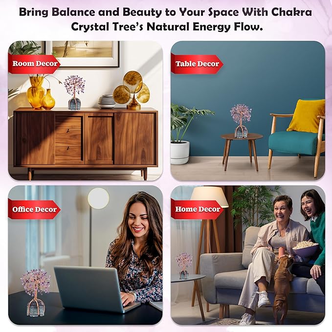 Amethyst Crystal Tree with Fluorite Rough Base Tree of Life Decor for Shelf, Bedroom, Birthday Gifts for Women, Sister Gifts, Birthday Gifts for Mom, Cute Home Decor Purple Decor Housewarming Present