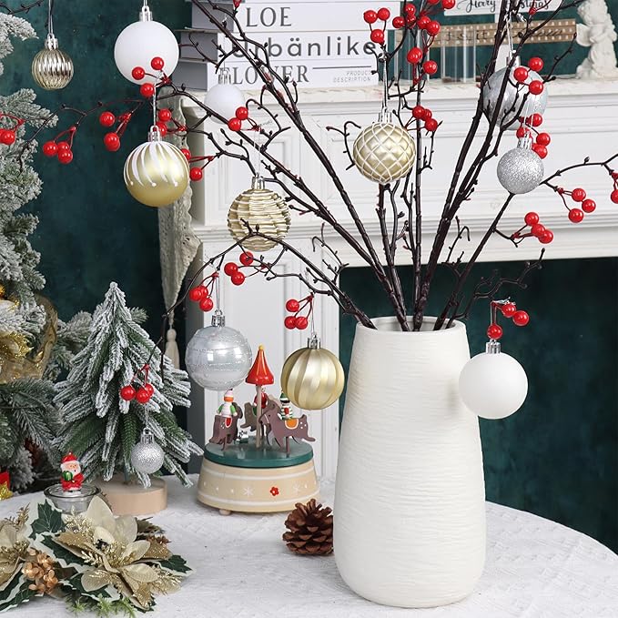 100PCS White and Gold Christmas Ornaments Set, Shatterproof Christmas Ball Ornaments Bulk, Assorted Decorations Baubles Hanging Ornaments for Christmas Trees Holiday Party Decor (White & Gold)