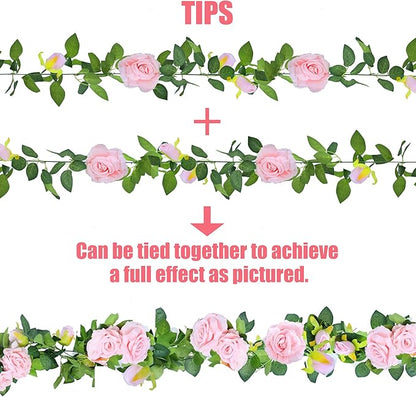 Sggvecsy 6Pcs 46.5Ft Artificial Rose Vine Fake Flower Garland Floral Garland Faux Silk Hanging Vine Rose Ivy Vines for Wedding Arch Party Wall Garden Ceremony Background Outdoor Decor (Pink)