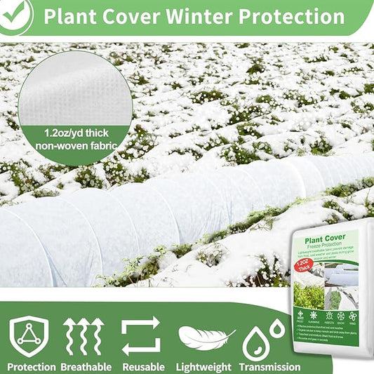 SPORTYOUTH Plant Covers Freeze Protection 10 x 50 FT 1.2 oz/yd² Frost Cloth Blankets Large Thicker Garden Floating Row Cover Fabric for Outdoor Plants Winter Cold Fruits Flowers Protection, White