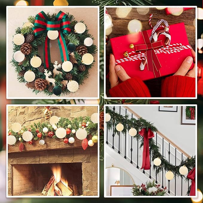 Festiva Christmas Tree Ornaments Velvet Balls - 12 Pcs Cream Shatterproof Christmas Tree Ornaments Velvet Balls, for Xmas Wedding Party Holiday Decorations (Gift Box)