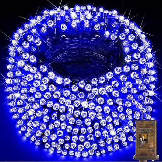 KNONEW 403ft 1000 LED Christmas Lights Outdoor String Light with Remote Control 8 Modes and Timer Memory, Green Wire Waterproof Fairy Lights Decorations for Xmas Tree Wedding Decor (Blue)