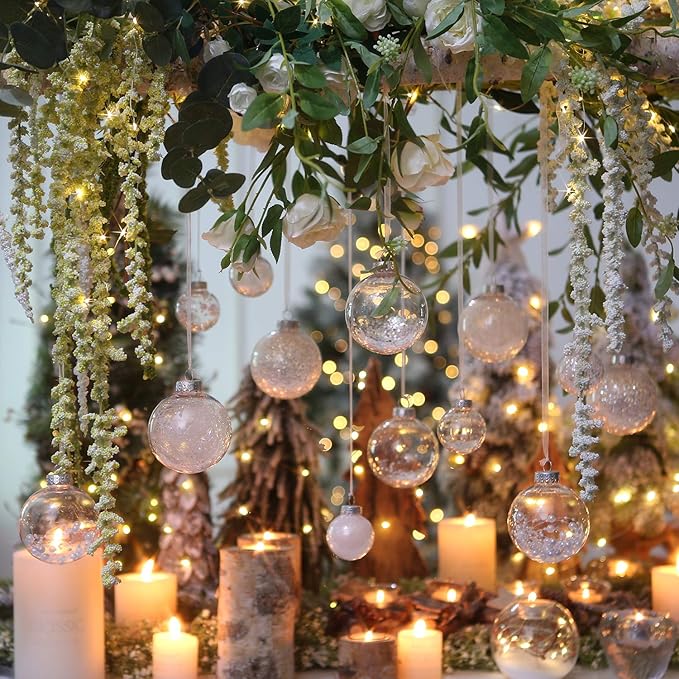 Sea Team Shatterproof Clear Plastic Christmas Ball Ornaments Decorative Xmas Balls Baubles Set with Stuffed Delicate Decorations (50 mm/1.97"/30-Pack, White)