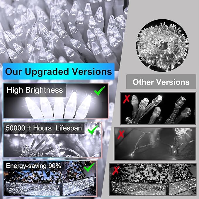 810 LED Christmas Lights with 180 Drops, 82ft 12 Modes Cool White Fairy String Lights with Timer Dimmable, Waterproof Twinkle Lights for Indoor Outdoor Holiday Wedding Party Eaves Christmas Decor