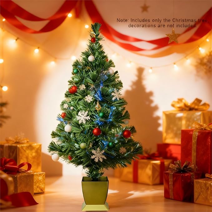 32inch Pre Lit Fiber Optic Christmas Tree,Small Christmas Tree with Lights,Mini Tabletop Christmas Trees,Starry Sky‌ Xmas Tree for Home,Office,Party Decoration,Indoor,Outdoor(Green)