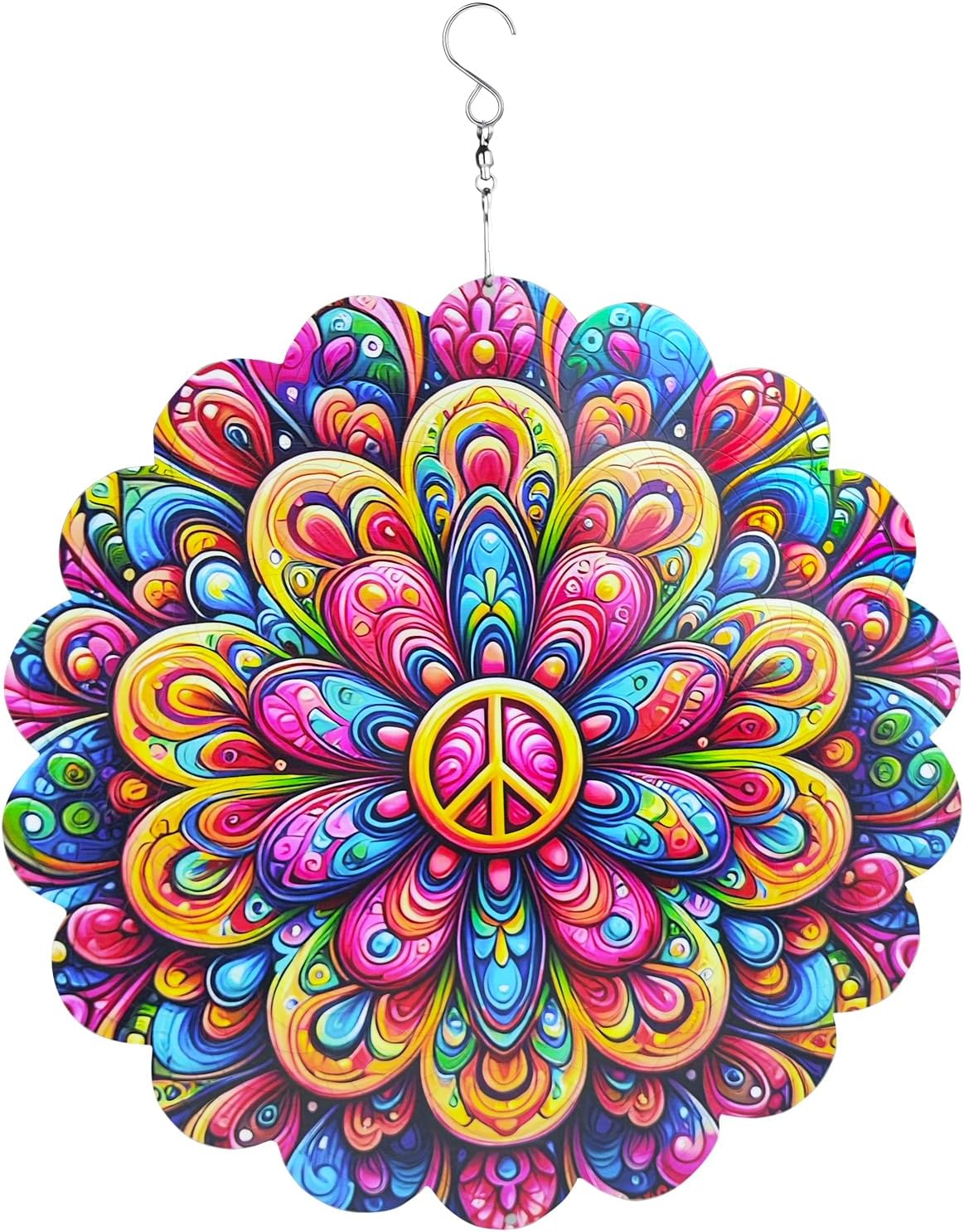 Wind Spinners Art Flower 12 inch 3D Stainless Steel Laser Cut Metal Art Geometric Pattern Wind Sculpture Hanging for Yard Garden Decorations Gifts Indoor Outdoor