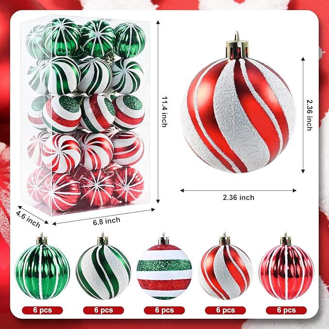 Christmas Balls Ornaments, 30Pcs Shatterproof Xmas Tree Decorations, Tree Hanging Ball Muti-Color Christmas Ball Ornament Set for Party Decoration Perfect Super Bulbs