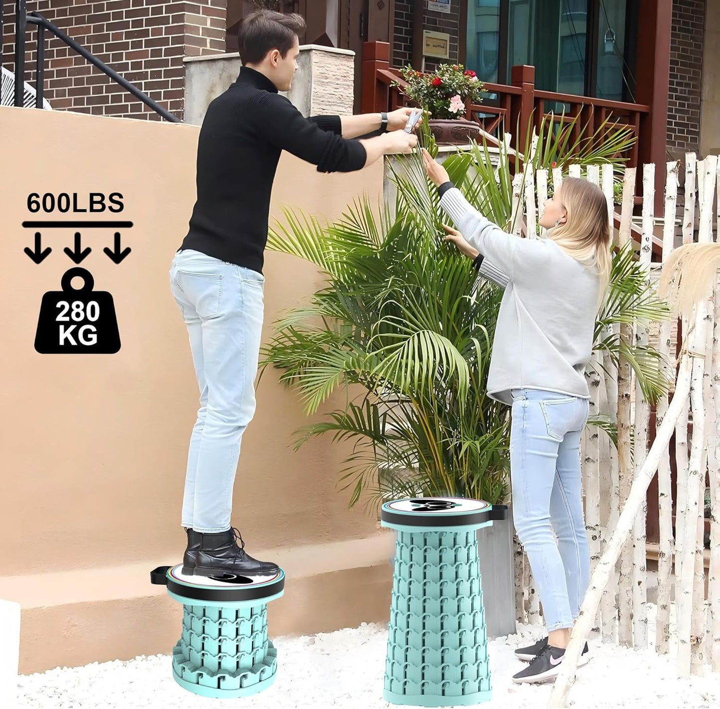 ALEVMOOM Upgraded Telescoping Collapsible Stool with Cushion, Folding Stool with Printing Portable Retractable Foldable Seat Max Load 600lbs for Adults Camping Fishing Outdoor