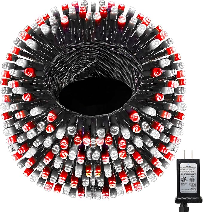 393 FT 1000 LED String Lights Outdoor Indoor, Christams String Lights Waterproof 8 Modes & Timer, Fairy Lights Plug in for Bedroom, Weeding, Patio, Party, Holiday,Christmas Decor (Red+White)
