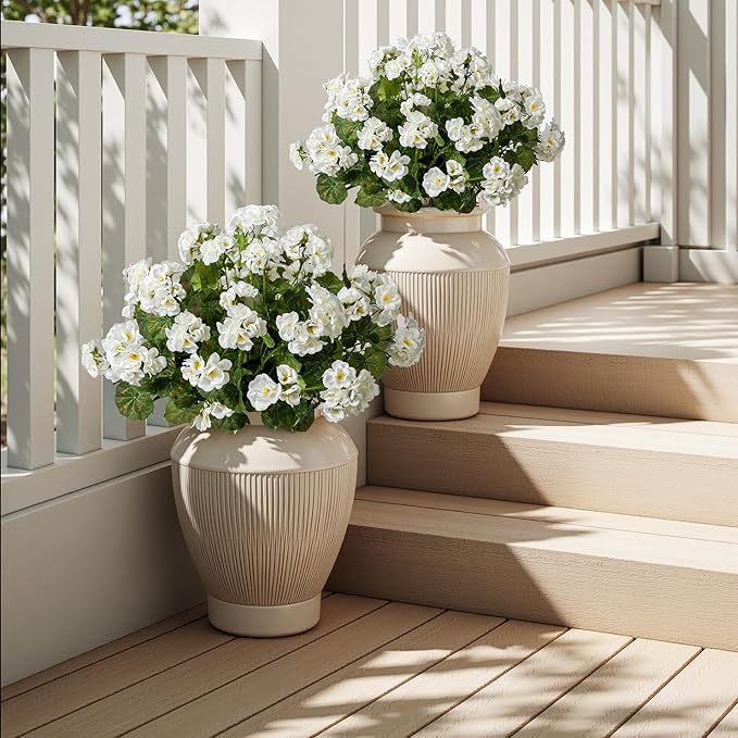 Artificial Geranium Flowers for Outdoors Geraniums Artificial Flowers Realistic Faux Geraniums for Outdoor Planters Silk Geranium Outdoor Fake Flowers Porch Home Kitchen Garden Decor(4PCS，White)