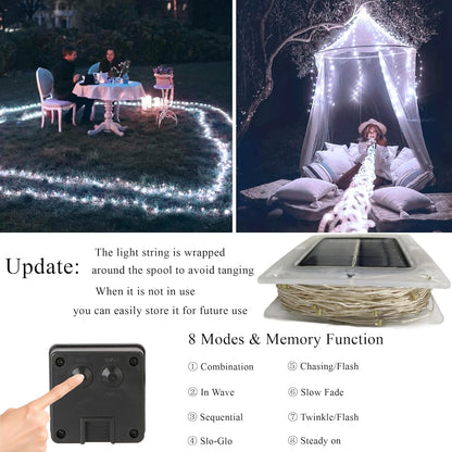 Joomer Solar Fairy Lights, 2-Pack Total 80FT 240LED Solar String Lights Outdoor Waterproof 8 Lighting Modes for Patio Fence Party Garden Yard Home Holiday Tree Outdoor Decoration (White)