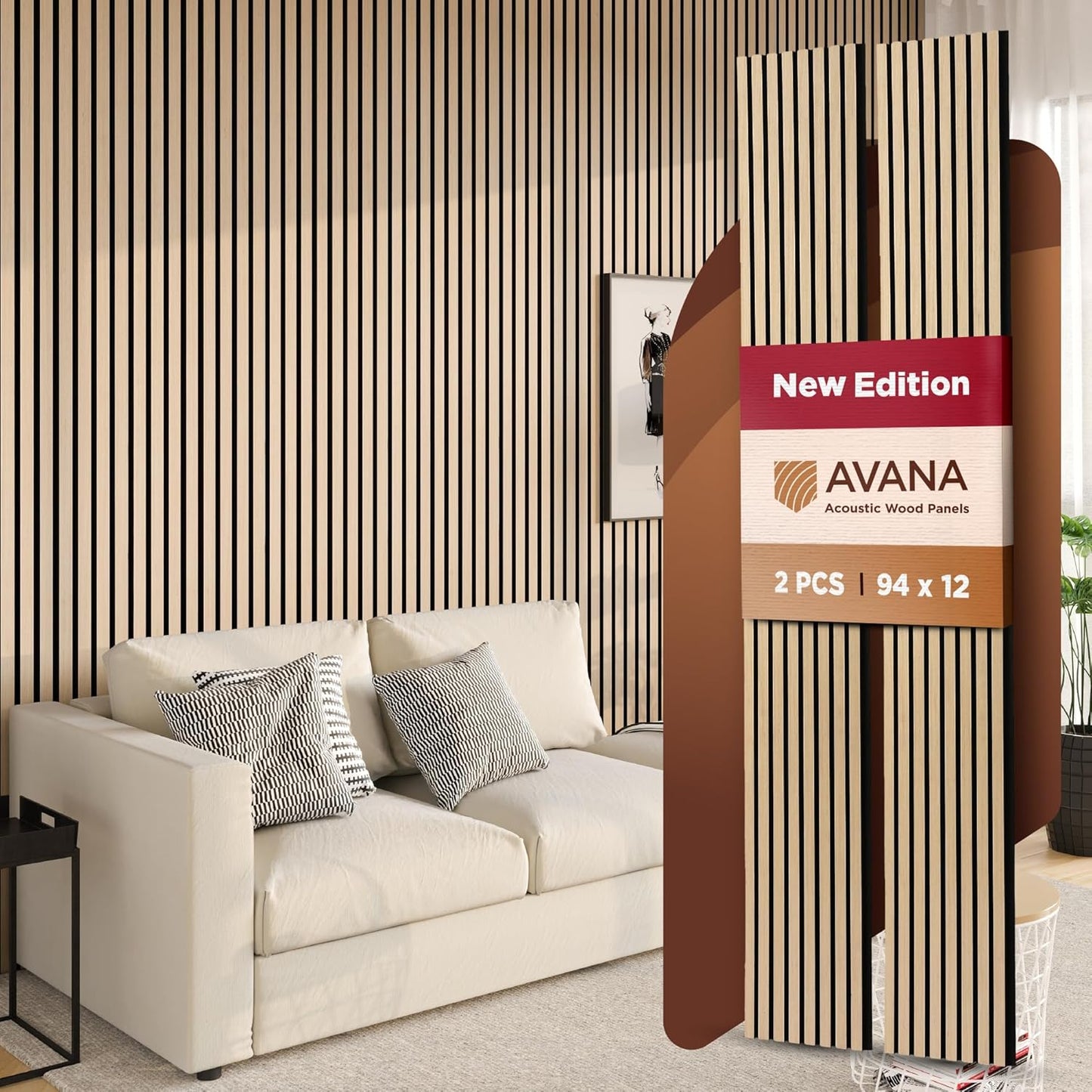 Avana Acoustic Wood Wall Panels – 94.4 x 12.6 Inch White Oak Acoustic Panels 2 PCs – Wall Panels For Interior Wall Decor for Homes, Offices, Studios – Pleasing Design Wood Panels For Wall