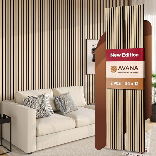 Avana Acoustic Wood Wall Panels – 94.4 x 12.6 Inch White Oak Acoustic Panels 2 PCs – Wall Panels For Interior Wall Decor for Homes, Offices, Studios – Pleasing Design Wood Panels For Wall
