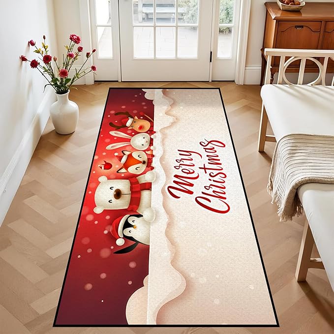 Christmas Rugs,Xmas Tree Snowman Non-Slip Washable Rug Indoor Rugs Floor Mats Carpet for Living Room Bedroom Dining Room Home Decor,79" X 39"