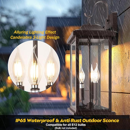 23” Extra Large 3-Light Oil Rubbed Bronze Outdoor Light Fixtures 2 Pack, IP65 Waterproof Vintage Outside Lights for House Brown Front Porch Light Lanterns Exterior Coach Lights, E12