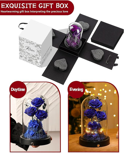 Flowers Roses Gifts for Mom Grandma,Forever Preserved Rose in Glass Dome, Christmas Anniversary Thanksging Birthday Real Roses Gifts for Wife Women Mother in Law/Blue