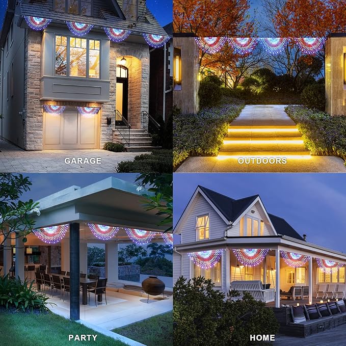 HYH American Flag LED Lights - 47in Patriotic Lights for 4th of July Decorating Indoor and Outdoor Waterproof Half Fan Flag Light for Patriotic LED Lighting Banner House, Garden,Decoration