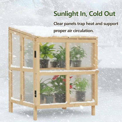 OTXIIN Cold Frame Greenhouse Cabinet, Heavy-Duty Outdoor Plant Protection Box, Portable Mini Greenhouse for Winter Gardening, Seedlings, Vegetables & Herbs