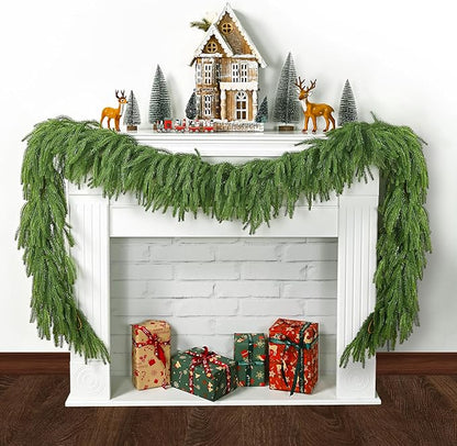 4Pcs 6FT Christmas Garland Real Touch Norfolk Pine Garlands, Artificial Faux Greenery Garland for Decorations Indoor, Pine Garland for Mantle, Fireplace, Wall, Mantle, Holiday Decor