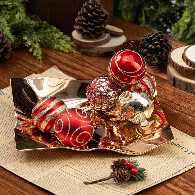 100 Pack Red and Gold Christmas Ball Ornaments Set, Hand-Painted Shatterproof Hanging Decorations, Assorted Baubles Bulk for Xmas Tree Wreath, Winter Holiday Home Party Decor