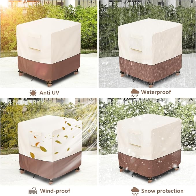 okcool Patio Wicker Side Table Cover,Waterproof Square Patio Small Side Table Cover,Suitable for 3-Piece Outdoor Wicker Patio Bistro Set Side Table,22W x 22D x 18H inch,Beige & Brown