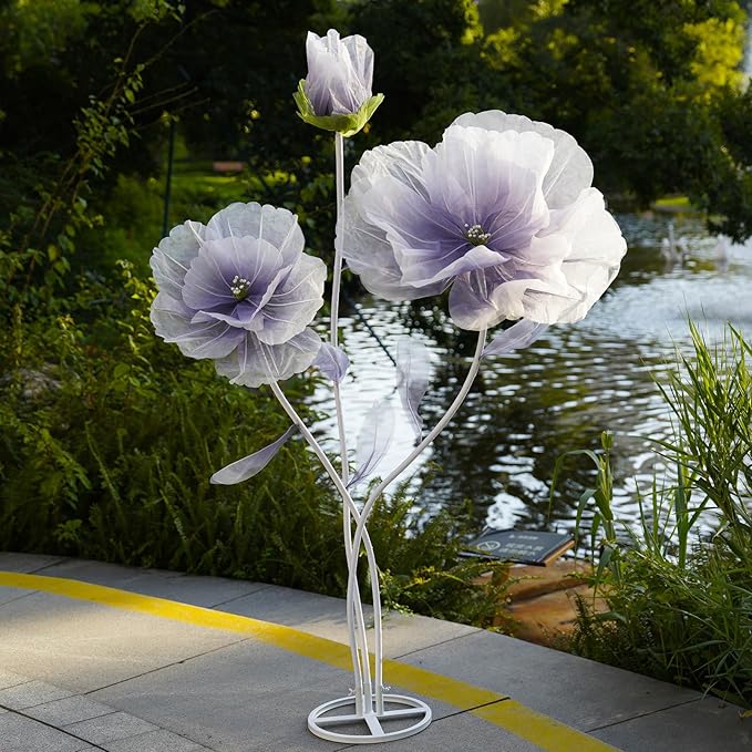 Giant Flowers for Decoration,Large Fake Flower with Standing Stems and Base,Big Artificial Flowers for Home Decor,Wedding Background Decor,Shop Window Display,Banquet,Garden Party (Purple)