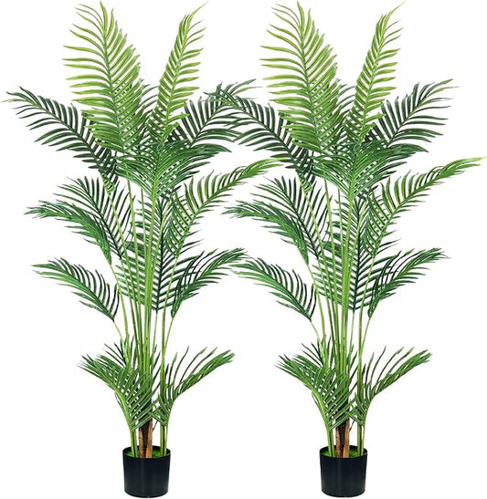 4.5FT 2Packs Artificial Palm Tree,Faux Areca Palm Plant with Real Touch Leaves and Adjustable Branches,Fake Tropical Palm Tree for Home Office Indoor Outdoor Modern Decoration