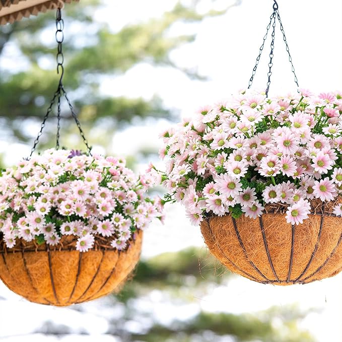 10pcs Outdoors Artificial Mum Flowers UV Resistant Daisy Fake Silk Chrysanthemum Greenery Faux Eucalyptus Plants for Spring Summer Garden Patio Window Box Planter Home Decor(Pink)