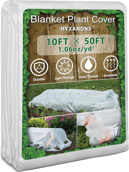 10 * 50FT Plant Covers Freeze Protection, 1.06 oz/yd² Large Thick Floating Row Cover Fabric for Winter Frost Protection, White Blanket Cloth for Outdoor Garden Vegetables in Cold Weather