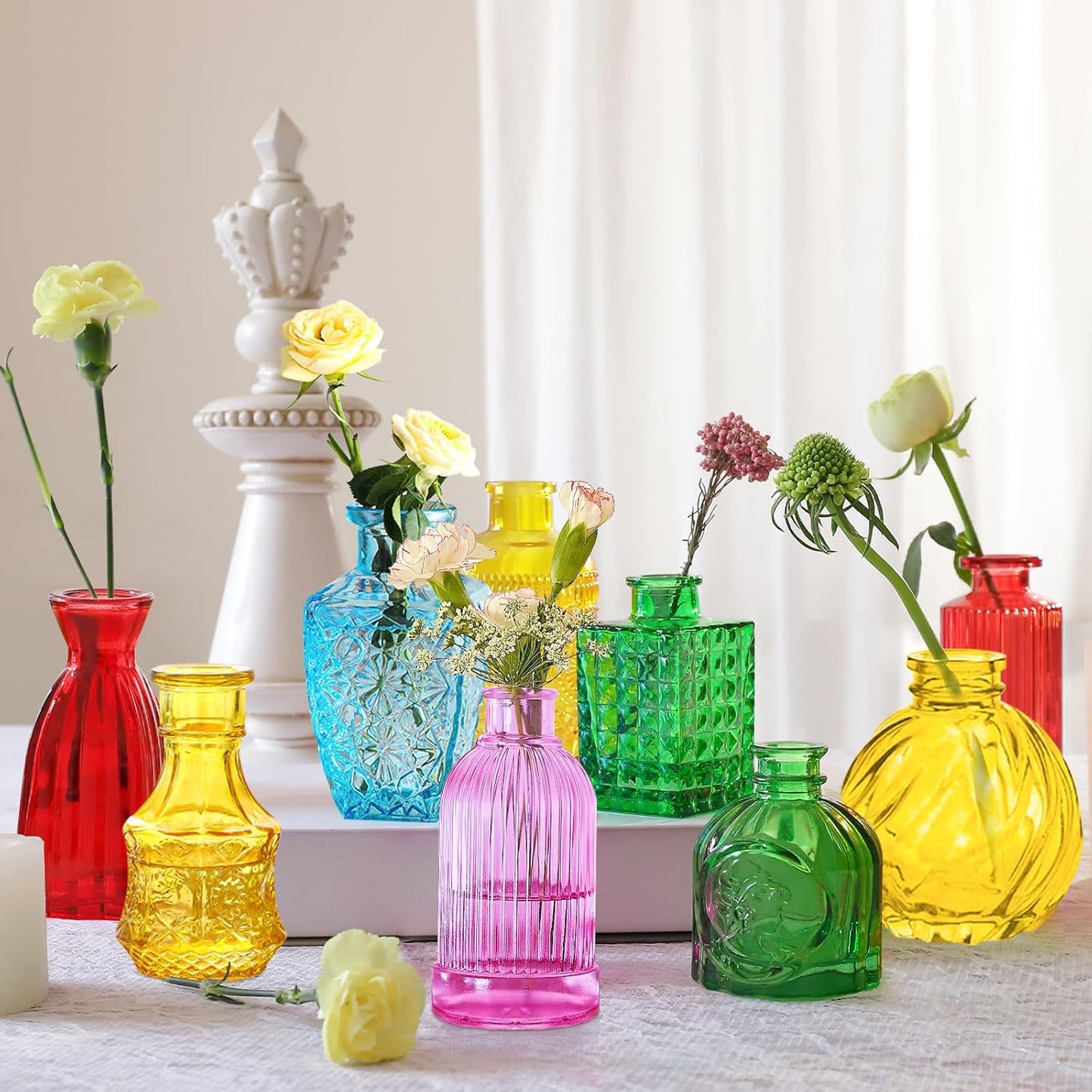 Colored Glass Bud Vases Set of 24, Vintage Small Vases for Flowers, Crystal Mini Glasses in Bulk, Small Flower Design for Centerpieces Wedding Decorations Home Flower Party Decor