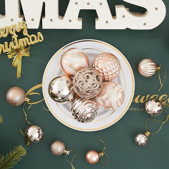 100PCS Shatterproof Christmas Tree Ball Ornaments, Assorted Baubles Set with Glitter - For Holiday Decor