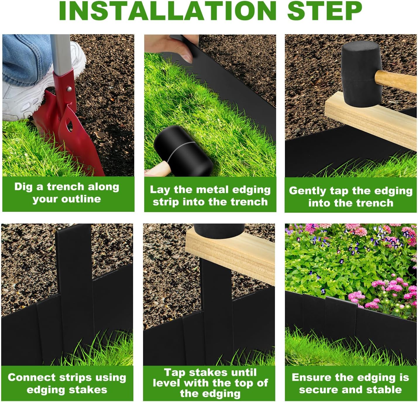 Hugeleaf Metal Landscape Edging, 40” L x 4.5” H Metal Edging for Landscaping with 7Pcs Stakes, Metal Garden Edging Pack of 6 (20 Feet Total Length)