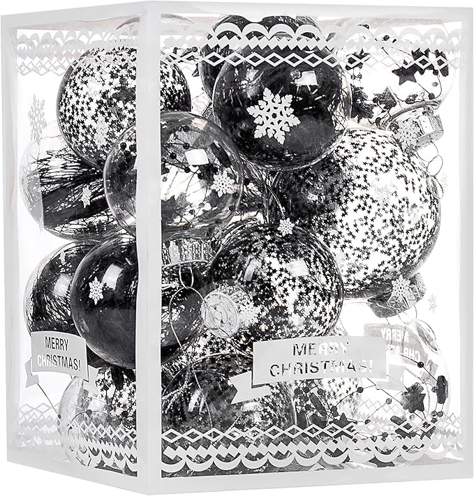 Christmas Ornaments Ball Set-Shatterproof Clear Plastic Decorative Baubles for Xmas Tree House Holiday Wedding Party Decoration,20pcs Black